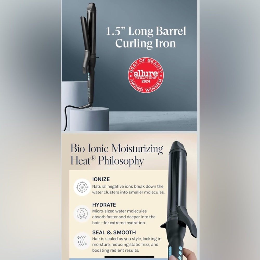 Bio Ionic Black Long Barrel Pro Curling Iron - Picture 3 of 9